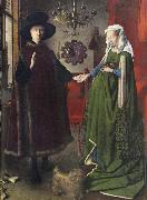 Jan Van Eyck The Italian kopmannen Arnolfini and his youngest wife some nygifta in home in Brugge oil on canvas
